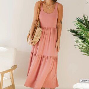 2XL Blush Lake Dress by Smash + Tess Tiered Maxi Dress Pockets Loose Boho